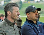 Diese beiden, Adrian Allenspach (links) und der Herisauer Trainer Fabinho, werden garantiert an einem Spiel Zaungäste sein. (Bild: Urs Nobel)