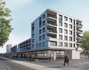Die Zentrumsüberbauung «Bahnhof Süd Wattwil» mit Blick talaufwärts.Visualisierung: PD