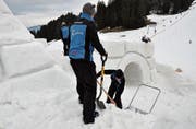 Viel Handarbeit ist nötig, um aus dem Schneehaufen die Toggenburg mit Tunnels und Rutschen zu bauen.