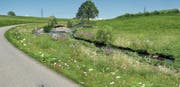 Wildblumen, Enten, der offen gelegte Lauf des Sträzerbachs – so visualisiert die Bauherrschaft das Aushubareal nach der Renaturierung. (Bild: Holcim)