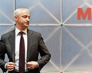 Migros-Chef Fabrice Zumbrunnen an der gestrigen Bilanzmedienkonferenz. (Bild: Walter Bieri/Keystone (Zürich, 27. März 2018))