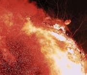 . . . dann neigte sich der Böögg und fing endlich Feuer. (Bild: Max Pflüger)