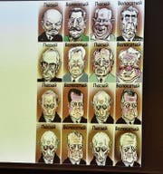 Die Karikatur zeigt die Abfolge der russischen Staatschefs seit Lenin, überschrieben mit «mit Haaren» und «kahlköpfig». Am Ende wechseln sich nur noch Vladimir Putin und Dmitrij Medvedev ab. (Bild: Sabine Schmid)