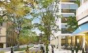 Noch kein Projekt, sondern eine Idee: So könnten der HSG-Campus und die St.-Jakob-Strasse dereinst aussehen. (Bild: Visualisierung: PD/Kanton St. Gallen)