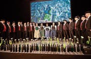 Das Jodelchörli St. Gallen Ost bei der Uraufführung der neuen Stadtsanktgaller Jodel-Hymne. (Bild: Ralph Ribi)