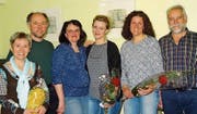 An der HV (von links): Andrea Frey (20 Jahre Mitglied), Marcel Zünd (40 Jahre M.), Yvonne Rutishauser (Präsidentin), Susanne Schönegger, Sandra Seiz und Jakob Studer. (Bild: pd)