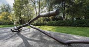 Serie Gutes Bauen in der Ostschweiz: Die Kunstweke auf den Gemeinschaftsgräbern suchen Symbolhaftigkeit, Gemeinchaftlichkeit und Gedenken zu verbinden. Ganz neu auf dem Friedhof Bruggen sind es die in Bronze gegossenen liegenden Baustämme mit eingravierten Namen wie in Holz geritzt, auf dem Friedhof St. Georgen in einander verkeilte Aeste aus Bronze. Beides Werke der Landschaftarchitektin Rita Mettler aus Gossau ujnd der Künstlerin Kaja Terpinska aus Berlin. Auf dem Friedhof in Speicher AR sind es die 'Sechsmetererinnerungen' als 180 Bücher aufgereiht. Die mit den Namer der Toten beschrifteten Büchrücken stehen für die individuellen Biografien. Dieses Werk stammt von dem Künstler Jan Kaeser aus dem Jahr 2005. (Bild: Hanspeter Schiess)