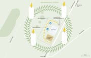 Wegen des Durchmessers von 120 Metern muss der Adventskranz zweimal die Libingerstrasse überqueren. (Bild: Quelle: PD/Karte: jb)