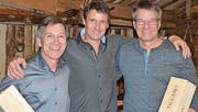 Der abtretende Präsident Walter Mattle (l.) und Sport-Verein-t-Chef Arno Zellweger (r.) mit Vizepräsident Christian Baumgartner. (Bild: pd)