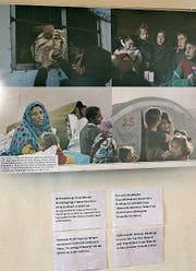 Die Bilder im Festsaal St. Katharinen zeigen das harte Leben von Flüchtlingen. (Bild: Bettina Sieber)