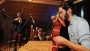 Die Landstreichmusik mit «Giigämaa» Matthias Lincke, Dide Marfurt, Matthias Härtel und Elias Menzi. (Bild: Michael Hug)