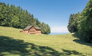 Ersatzbau eines Kreuzfirsthauses in intakter Landschaft: Schein oder Sein? Schiebeläden vor den Panoramafenstern kaschieren die temporäre Wohnnutzung im rekonstruierten Stadelteil. (Bilder: Hanspeter Schiess)