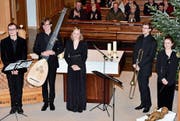 Das Ensemble Viatoribus freut sich über den kräftigen Schlussapplaus des Altstätter Publikums, von links: Adrien Pièce, John Martling, Mirjam Striegel, Phillip Edvard Boyle und Katharina Haun. (Bild: Theodor Looser)