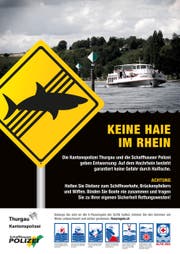 Die aktuelle Kampagne "Keine Haie im Rhein" warnt vor den Gefahren des Fliessgewässers. (Bild: Kapo TG)