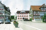 Wäre der Freihof sechs Meter kürzer, bliebe genügend Platz für ein Trottoir. (Bild: Visualisierung: PD)