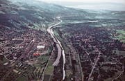 Trassee der Autobahn bei St. Margrethen: Eine Flugaufnahme, die zwischen 1960 und 1970 entstanden ist. (Bild: Staatsarchiv St. Gallen)