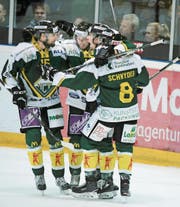 Siege bejubeln: Die Thurgauer NLB-Eishockeyaner steigen mit Zuversicht in die neue Saison. (Bild: MARIO GACCIOLI (Weinfelden, 11. August 2017))