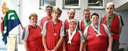 Die Gruppe von Plusport Behindertensport Rheintal mit den Gewinnern (v. l.) Susi Wick, Helferin; Christof Frei, Julien Kaufmann, Remo Graf, Nicole Hutter, Hermann Schock, Helen Roduner, Edgar Hurni. (Bild: Rösli Zeller)