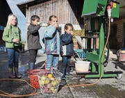 Zuerst die Arbeit, dann der Lohn: Selbstgemacht schmeckt der frischgepresste Apfelsaft noch viel besser. (Bild: Yvonne Aldrovandi-Schläpfer)