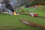 Die Feuerwehr konnte das Wohnmobil nicht mehr retten. (Bild: Kapo)