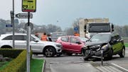 Kollision in Ruggell mit drei beteiligten Autos. (Bild: Landespolizei FL)
