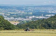 Vom Heitersberg aus ist in der Ferne die Stadt Zürich zu erkennen.