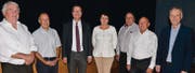 Standen der interessierten Bürgerschaft am Forum Red und Antwort: Die Buchser Stadträte August Wehrli, Heinz Rothenberger, Daniel Gut (Stadtpräsident), Katrin Frick (Schulpräsidentin), Hans Peter Schwendener, Ludwig Altenburger und Hansruedi Bucher (von links). (Bild: Thomas Schwizer)