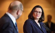Fraktionschefin Andrea Nahles soll die erste Frau an der Spitze der SPD werden. (Bild: Markus Heine/EPA (Berlin, 7. Februar 2018))