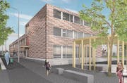 Visualisierung des geplanten Quartierschulhauses in der Ecke Grund-/Grünaustrasse. (Bild: PD)