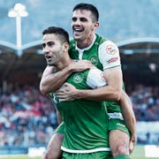 Seltener Jubel mit Danijel Aleksic: Gegen Sion erzielte Nassim Ben Khalifa sein einziges Tor. (Bild: Urs Lindt/Freshfocus (Sitten, 15. Oktober 2017))