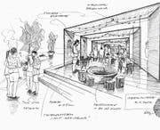 Eine Ideenskizze zeigt den geplanten Aufbau des «Altstadtgartens». (Bild: Illustration und Blder: PD)