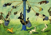 Doggen im Glück: In Kreidolfs Buch «Das Hundefest» (1928) ist das «Karussell» ein Vorgeschmack künftiger Festfreuden – und auf das Ende im Hundehimmel. (Bild: Katalog)
