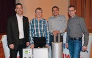 Michael Sutter, Urs Zwingli, René Rüttimann und Simon Seelhofer informierten am Dienstagabend zum Thema Fernwärme in Kirchberg. (Bild: Beat Lanzendorfer)