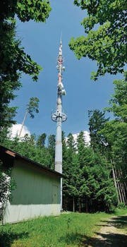 Anstelle des 54 Meter hohen Sendemasts erstellt die Swisscom auf dem Sirnachberg eine elf Meter längere Anlage. (Bild: Mario Testa)