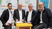 Verbund für ein tolles Fest: Markus Brunner, Coop; Walter Eggenberger, TKB; Willi Hauser, Sponsoring OK; Jürg Kocherhans, OK-Präsident. (Bild: PD)