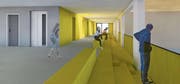 So soll die geplante Dreifachturnhalle in Zuzwil von innen aussehen. Visualisierung: PD