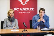 FC Vaduz-Geschäftsführer Patrick Burgmeier (rechts) zusammen mit FC Vaduz-Präsidentin Ruth Ospelt. (Bild: Eddy Risch)