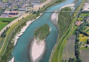 So könnte der Rhein aussehen. Das Bild ist eine Visualisierung und zeigt das Gebiet oberhalb von Diepoldsau. (Bild: pd)