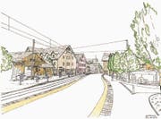 Auf dem neu gestalteten Strassenabschnitt vor der Bahnhaltestelle soll künftig Tempo 30 gelten. (Bild: PD)