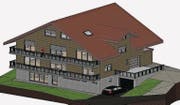 Südost-Ansicht des geplanten Pfarrhaus-Neubaus an der Kirchgasse in Wildhaus. (Bild: Visualisierung: PD)