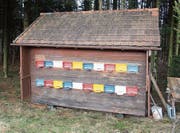 Dieses Bienenhaus im Lörwald wurde beschossen. (Bild: Simon Dudle)