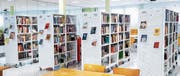 Die Büchergestell-Landschaft der Bibliothek der Kulturen am noch bis 20. Januar aktuellen Standort im Quartiertreffpunkt Talbach. (Bild: PD)
