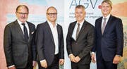 Ex-Nationalrat Hermann Hess, Kantonsrat Reto Ammann und die Gastgeber vom Arbeitgeberverband Kreuzlingen und Umgebung, Präsident Jürg Kocherhans und Sekretär Fabian Kapfhamer. (Bilder: Reto Martin)