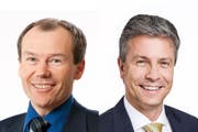 Pascal Gantenbein (r.) übernimmt das Präsidium von Raiffeisen Schweiz interimistisch, nachdem Johannes Rüegg-Stürm (l.) sein Amt am Donnerstagabend per sofort nieder gelegt hat.