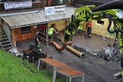 Wie schon im letzten Jahr ist die Fischzucht in Schwendi vom Mülibach überschwemmt worden. (Bild: Sarganserländer/Jerry Gadient)