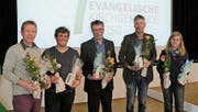 Die Neugewählten: Markus Graf, Thierry Thurnheer, René Schaub (alle Synode) sowie Torbjörn Herrmann und Sonja Neff (beide GPK). (Bild: PD)