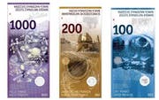 Die neuen Noten, die noch nicht im Umlauf sind. Die 200er-Note wird am 15. August präsentiert. (Bild: snb)