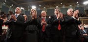 Trumps wichtigste Minister: James Mattis, Betsy DeVos, Jeff Sessions, Steven Mnuchin und Rex Tillerson (von links). (Bild: Jim Lo Scalzo/EPA (Washington, 18. Januar 2018))