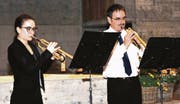 Kurt und Milena Rothenberger sind bei der Uraufführung der Komposition «Quartetto marciale» voll konzentriert. (Bild: Heidy Beyeler)