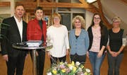 Nach der Vertragsunterzeichnung (von links): Paul Schmid, CEO Heimstätten Wil; Barbara Gysi, Präsidentin des Stiftungsrates; Maria Huber, Regionalsekretärin, und Katharina Prelicz-Huber vom VPOD; Lisa Keller Peko; Susann Kälin, Mitglied der Geschäftsleitung Heimstätten Wil. (Bild: PD)